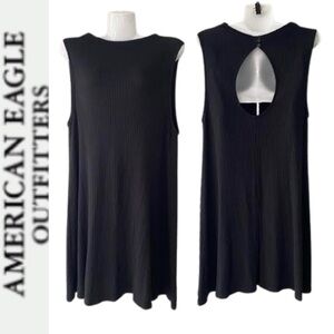 Ribbed Flowy Keyhole Back Black Dress American Eagle Outfitters